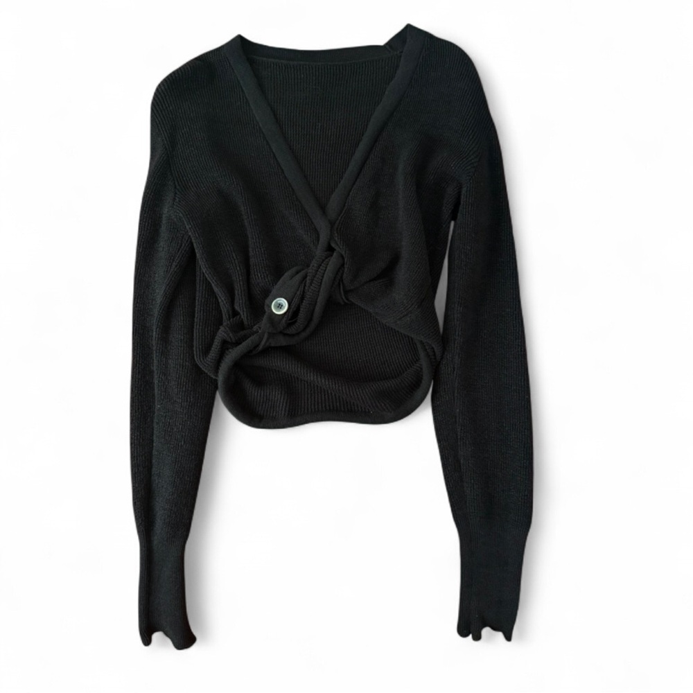 Jacquemus Black Knot-Front Linen Cardigan